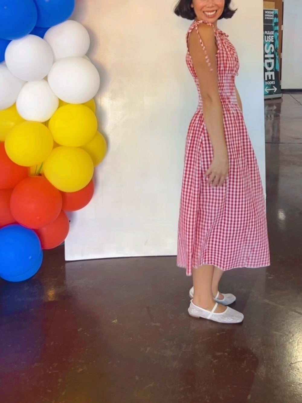 Red Gingham Tie-Shoulder Midi Dress - Classic Summer Style